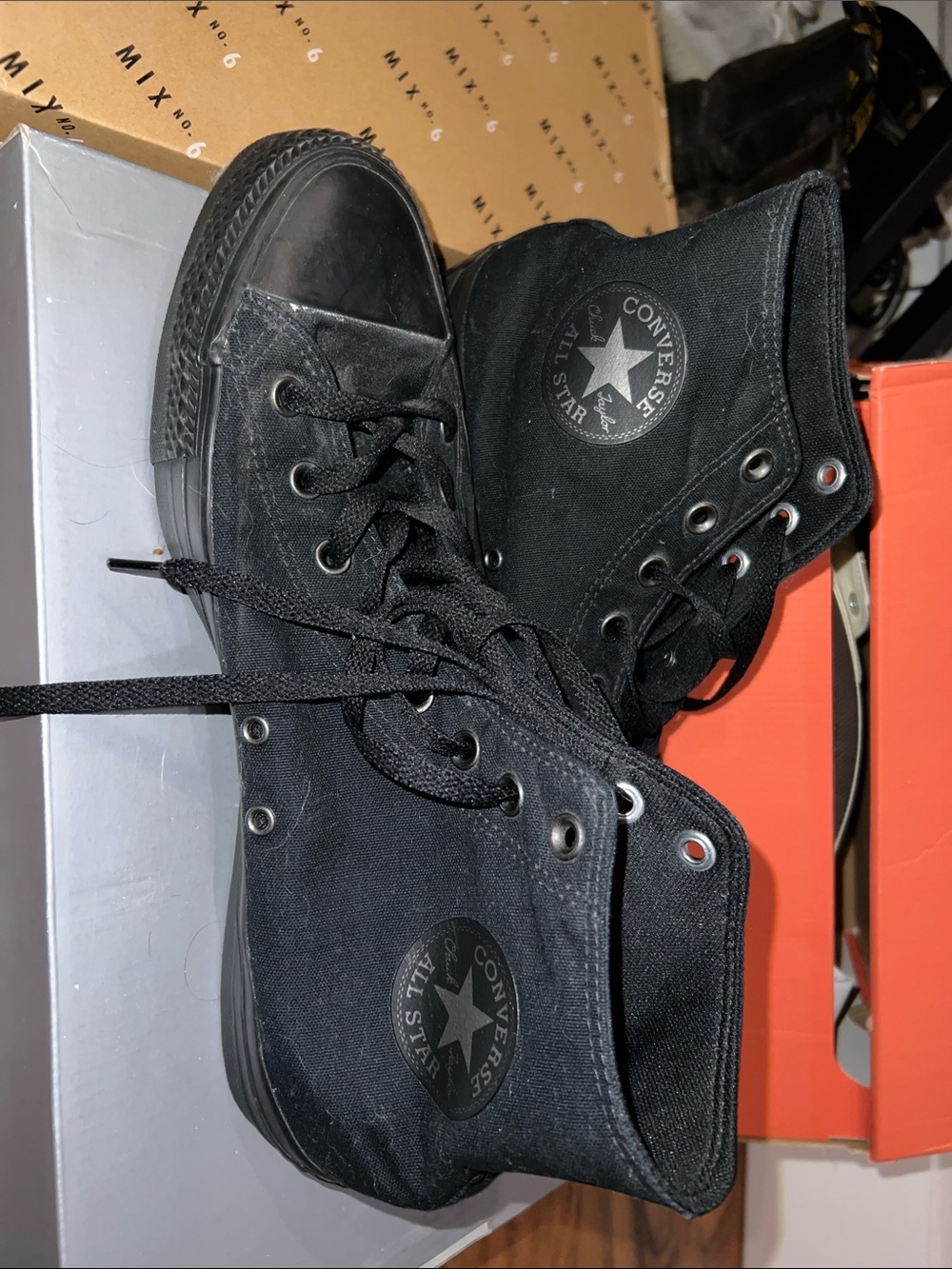 Converse Black High Top Sneakers with Silver Logo - Picture 2 of 2